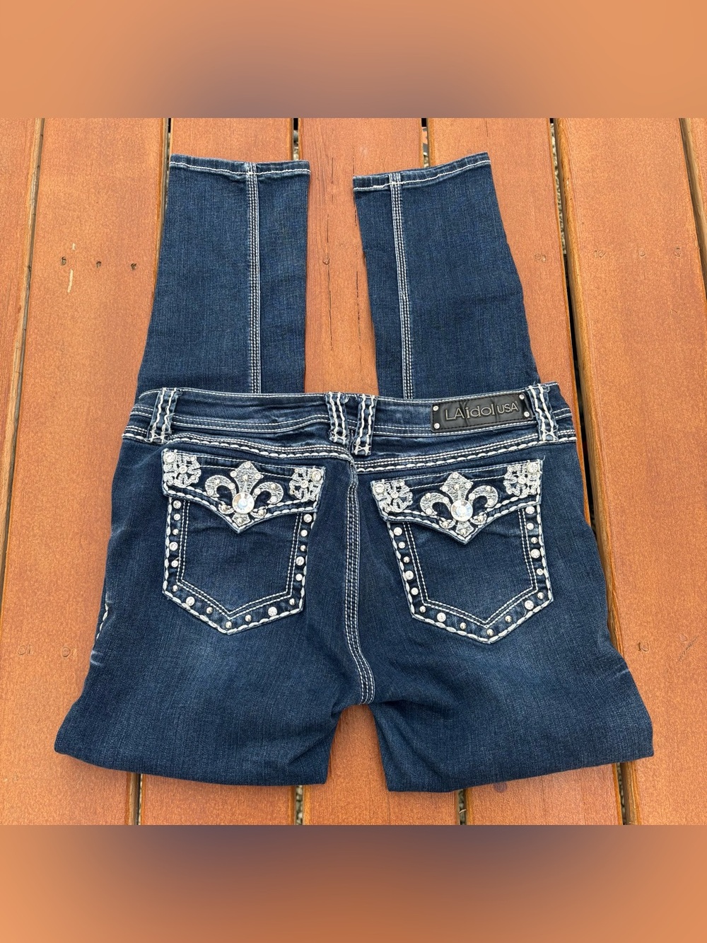 L.A. idol Dark Blue Embellished Jeans Y2K Western Bling